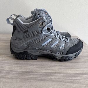 Merrell Women's Moab Mid Gray Periwinkle Waterproof Vibram Hiking Boots Sz 9
